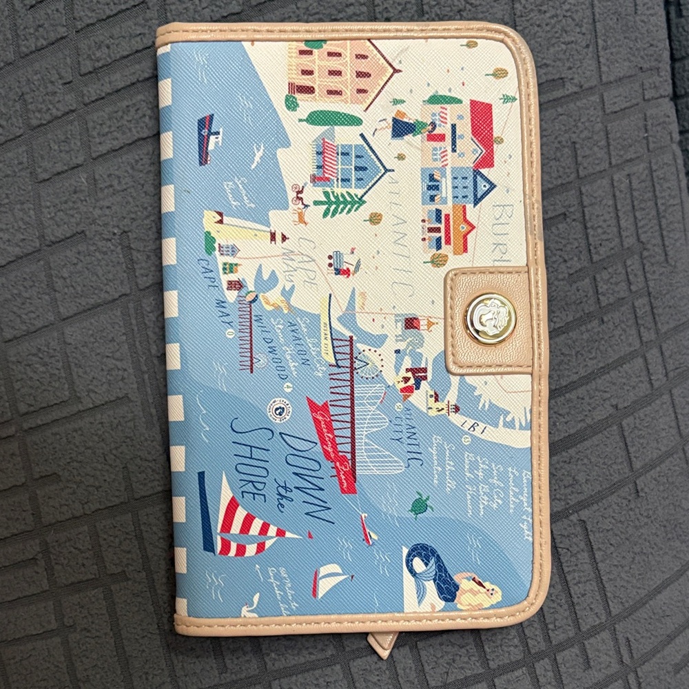 Spartina 449 Blue Map Print Zip Wallet with Tan Trim